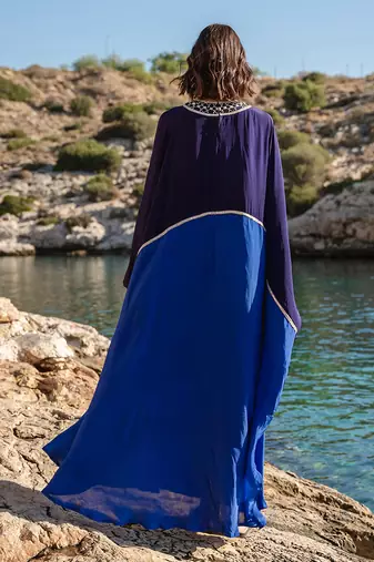 Blue Embroidered Colour Blocked Kaftan