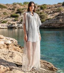 Blue Organza Ombre Dyed Embroidered Kaftan