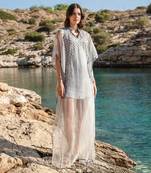 Blue Organza Ombre Dyed Embroidered Kaftan
