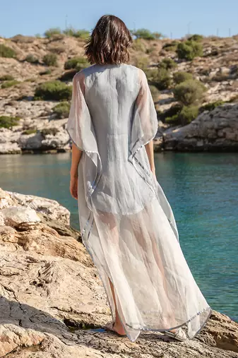 Blue Organza Ombre Dyed Embroidered Kaftan