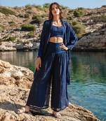 Blue Printed Cape Set