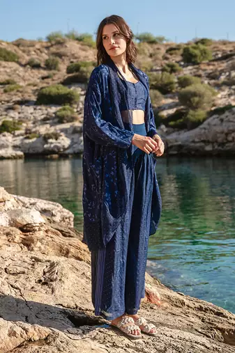 Blue Printed Cape Set