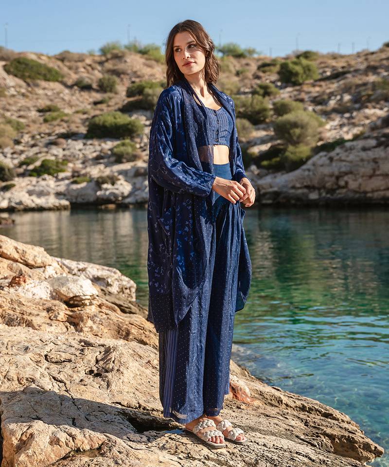 Blue Printed Cape Set