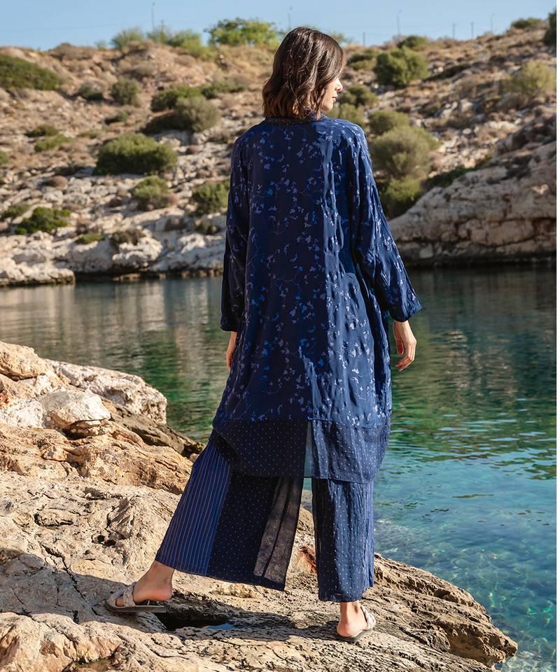 Blue Printed Cape Set