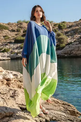 Multi Crepe Colour Blocked Kaftan