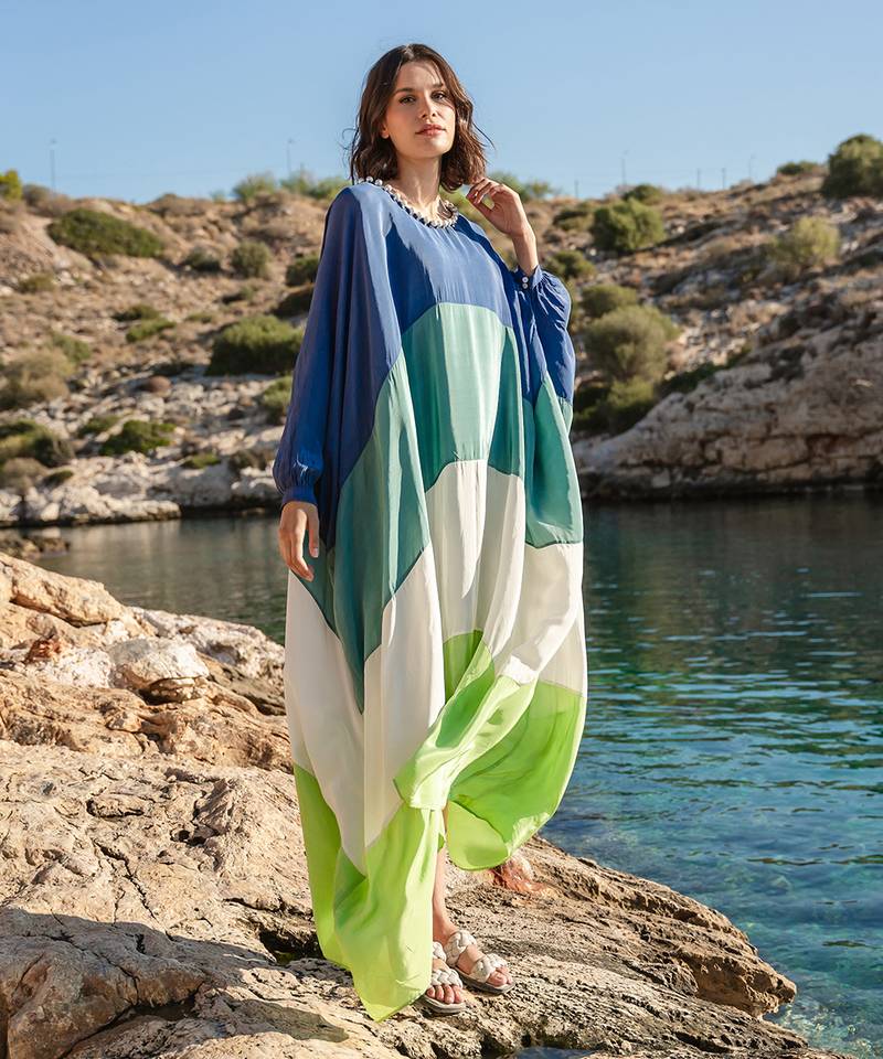 Multi Crepe Colour Blocked Kaftan
