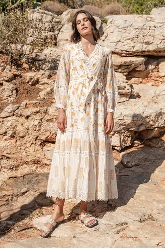 White Cracker Printed Overlapping Dress