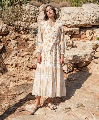 White Cracker Printed Overlapping Dress 1