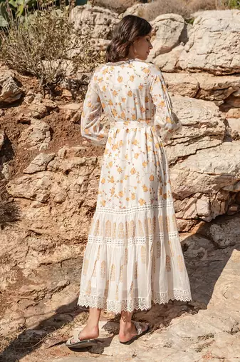 White Cracker Printed Overlapping Dress