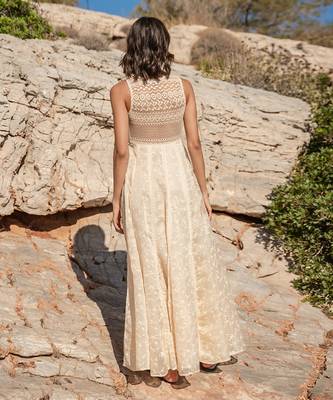 Beige Organza  Printed Maxi Dress 3
