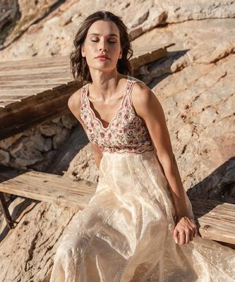 Beige Organza  Printed Maxi Dress 4