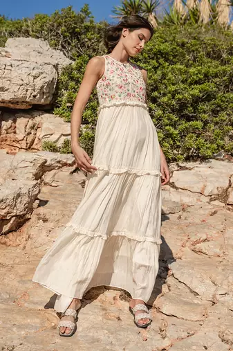 Beige Mulmul Dress