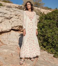 Beige Crepe Printed And Cracker Embroidered Kaftan