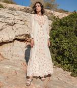 Beige Crepe Printed And Cracker Embroidered Kaftan