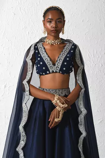 Midnight Blue Lista Lehenga Set