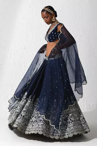 Midnight Blue Lista Lehenga Set