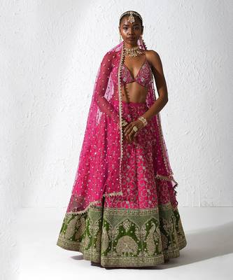 Hot Pink And Green Raisel Lehenga Set 1