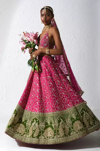 Hot Pink And Green Raisel Lehenga Set