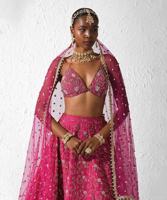 Hot Pink And Green Raisel Lehenga Set 3