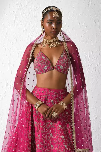 Hot Pink And Green Raisel Lehenga Set