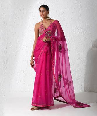 Hot Pink Fuschia Bliss Saree Set 1