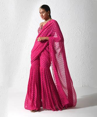 Hot Pink Teaser Flair Pant Saree Set 2