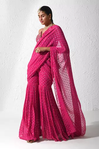 Hot Pink Teaser Flair Pant Saree Set