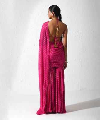 Hot Pink Teaser Flair Pant Saree Set 3