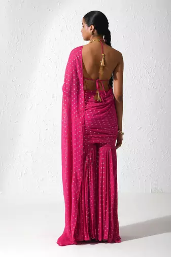 Hot Pink Teaser Flair Pant Saree Set