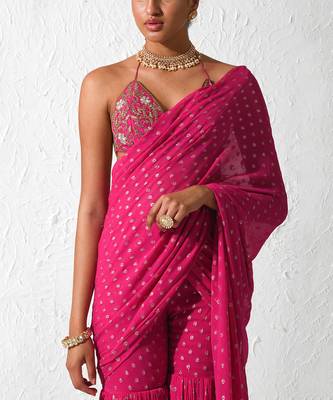 Hot Pink Teaser Flair Pant Saree Set 4