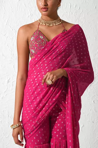 Hot Pink Teaser Flair Pant Saree Set