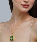 Zariin Gold Dipped Dream of the Past Green Onyx Pendant Necklace