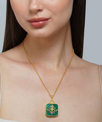 Zariin Gold Dipped Dream of the Past Green Onyx Pendant Necklace 2