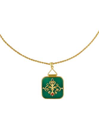 Zariin Gold Dipped Dream of the Past Green Onyx Pendant Necklace 4