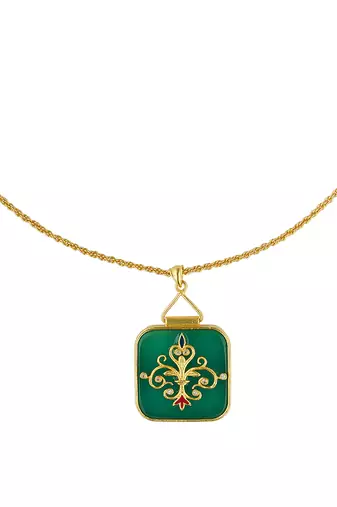Zariin Gold Dipped Dream of the Past Green Onyx Pendant Necklace