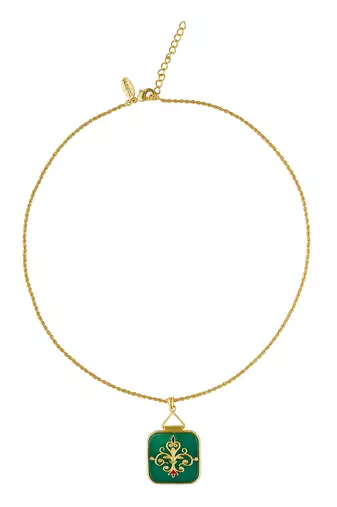 Zariin Gold Dipped Dream of the Past Green Onyx Pendant Necklace