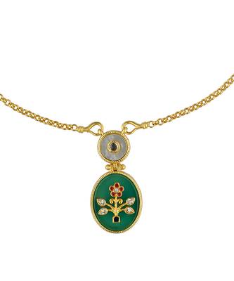 Zariin Gold Dipped Vintage Queen Green Onyx Pendant Necklace 3