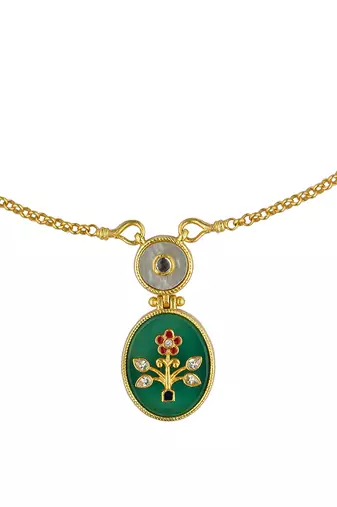 Zariin Gold Dipped Vintage Queen Green Onyx Pendant Necklace