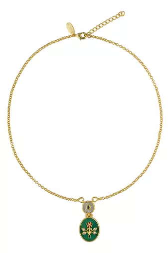 Zariin Gold Dipped Vintage Queen Green Onyx Pendant Necklace