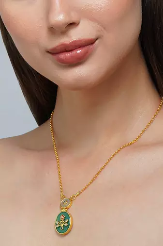 Zariin Gold Dipped Reflection of You Green Onyx Pendant Necklace