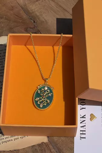 Zariin Gold Dipped Reflection of You Green Onyx Pendant Necklace