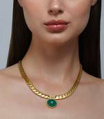 Zariin Gold Dipped Modern Begum Green Onyx Link Pendant Necklace