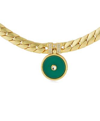 Zariin Gold Dipped Modern Begum Green Onyx Link Pendant Necklace 4