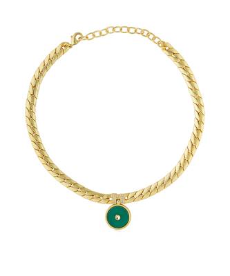 Zariin Gold Dipped Modern Begum Green Onyx Link Pendant Necklace 5