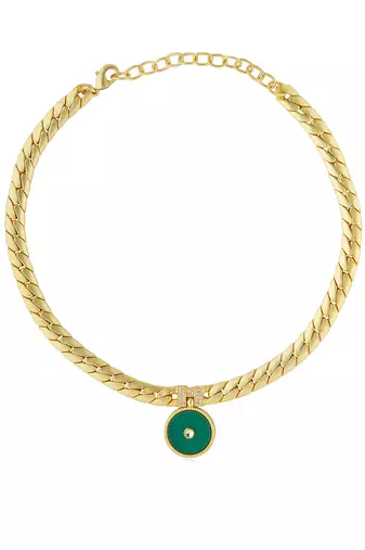 Zariin Gold Dipped Modern Begum Green Onyx Link Pendant Necklace