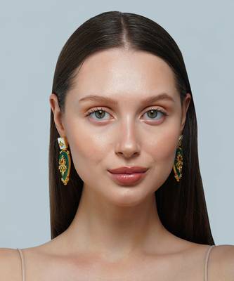 Zariin Gold Dipped Gradnma's Treasure Green Onyx Statement Earrings 1