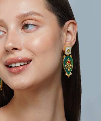 Zariin Gold Dipped Gradnma's Treasure Green Onyx Statement Earrings 2