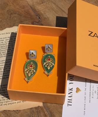 Zariin Gold Dipped Gradnma's Treasure Green Onyx Statement Earrings 3