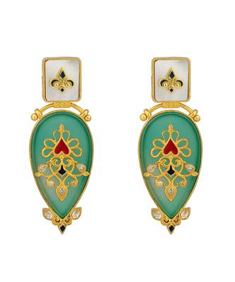 Zariin Gold Dipped Gradnma's Treasure Green Onyx Statement Earrings 4