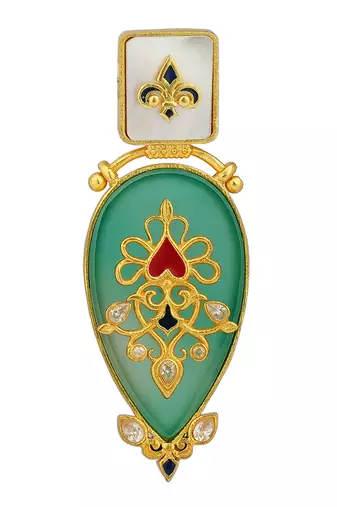 Zariin Gold Dipped Gradnma's Treasure Green Onyx Statement Earrings